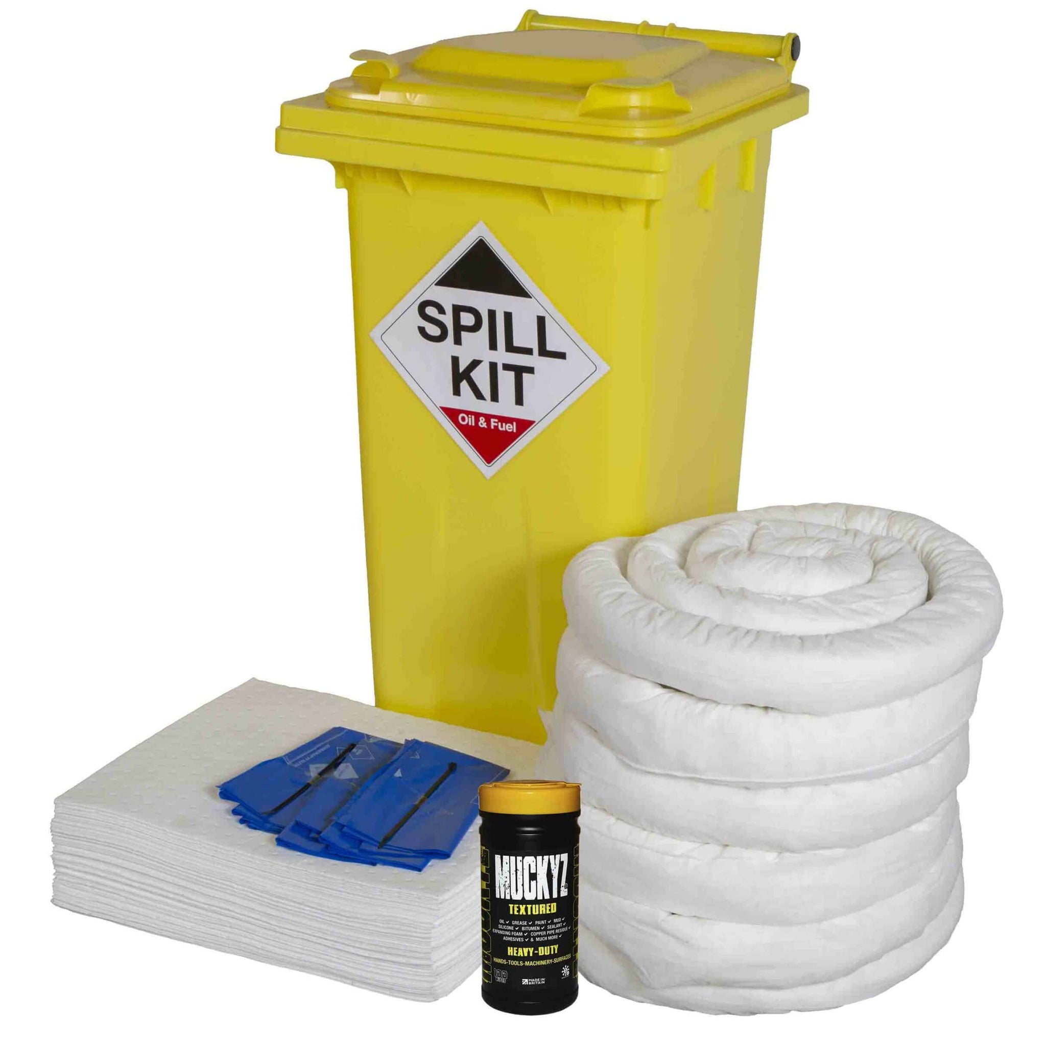 120 Litre Oil and Fuel Yellow Wheelie Bin Spill Kit