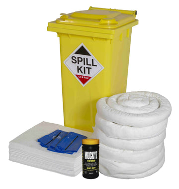 120 Litre Oil and Fuel Yellow Wheelie Bin Spill Kit