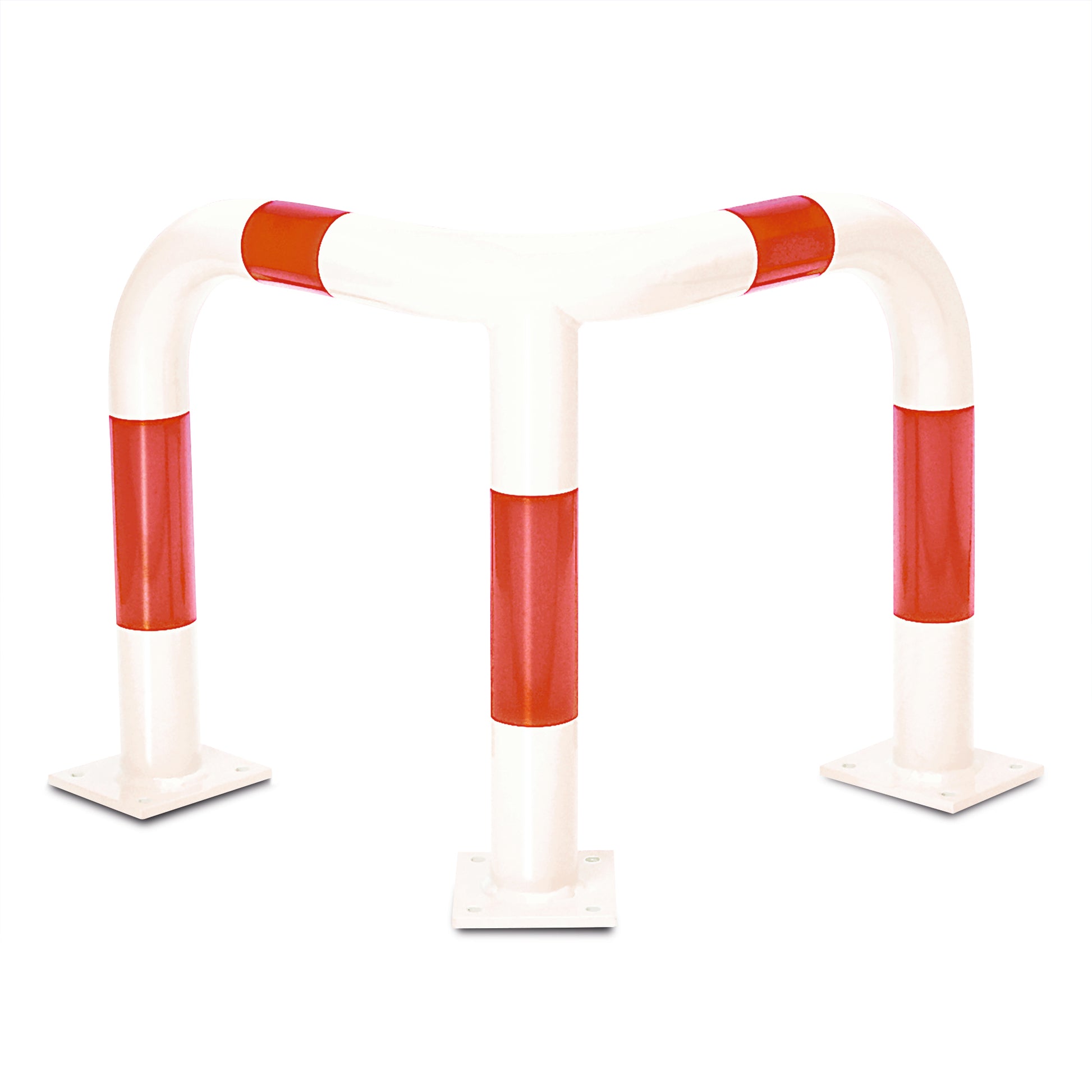 White and red barrier post on a white background