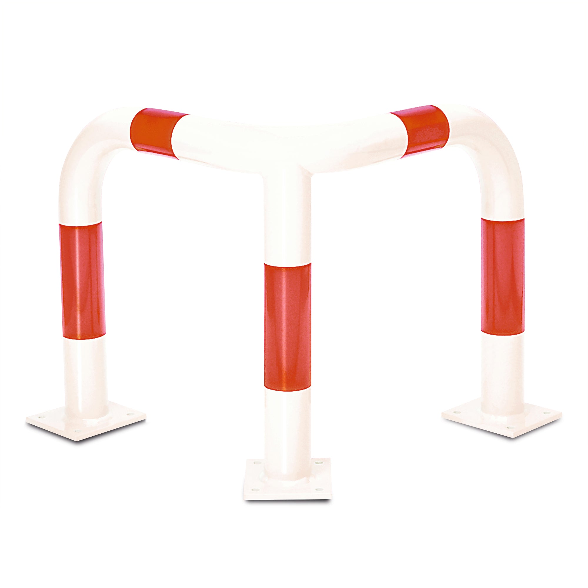 White and red barrier post on a white background