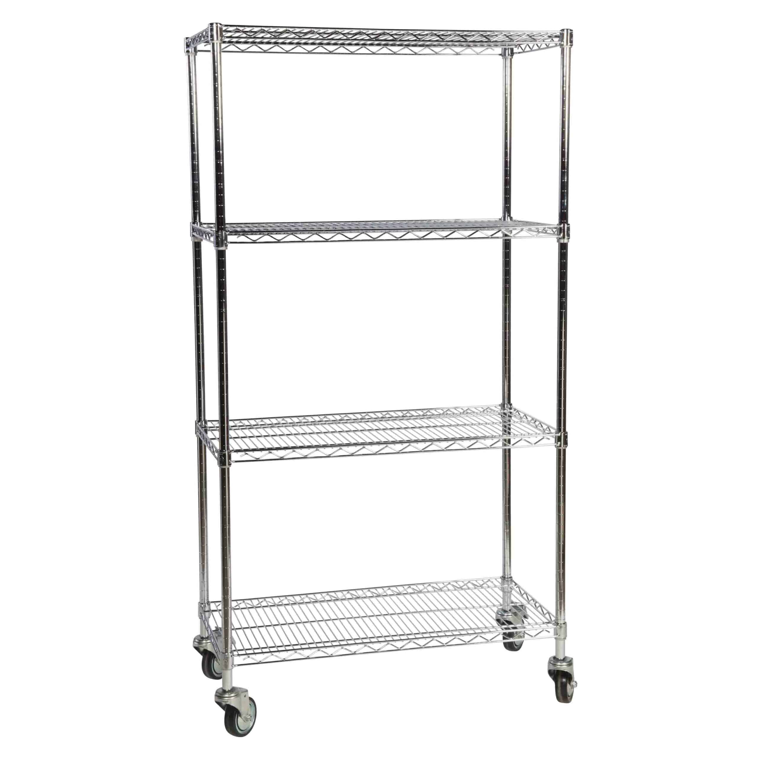 Mobile Chrome Wire 4 Tier Shelving Bay 610mm Deep