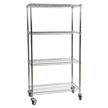 Mobile Chrome Wire 4 Tier Shelving Bay 610mm Deep