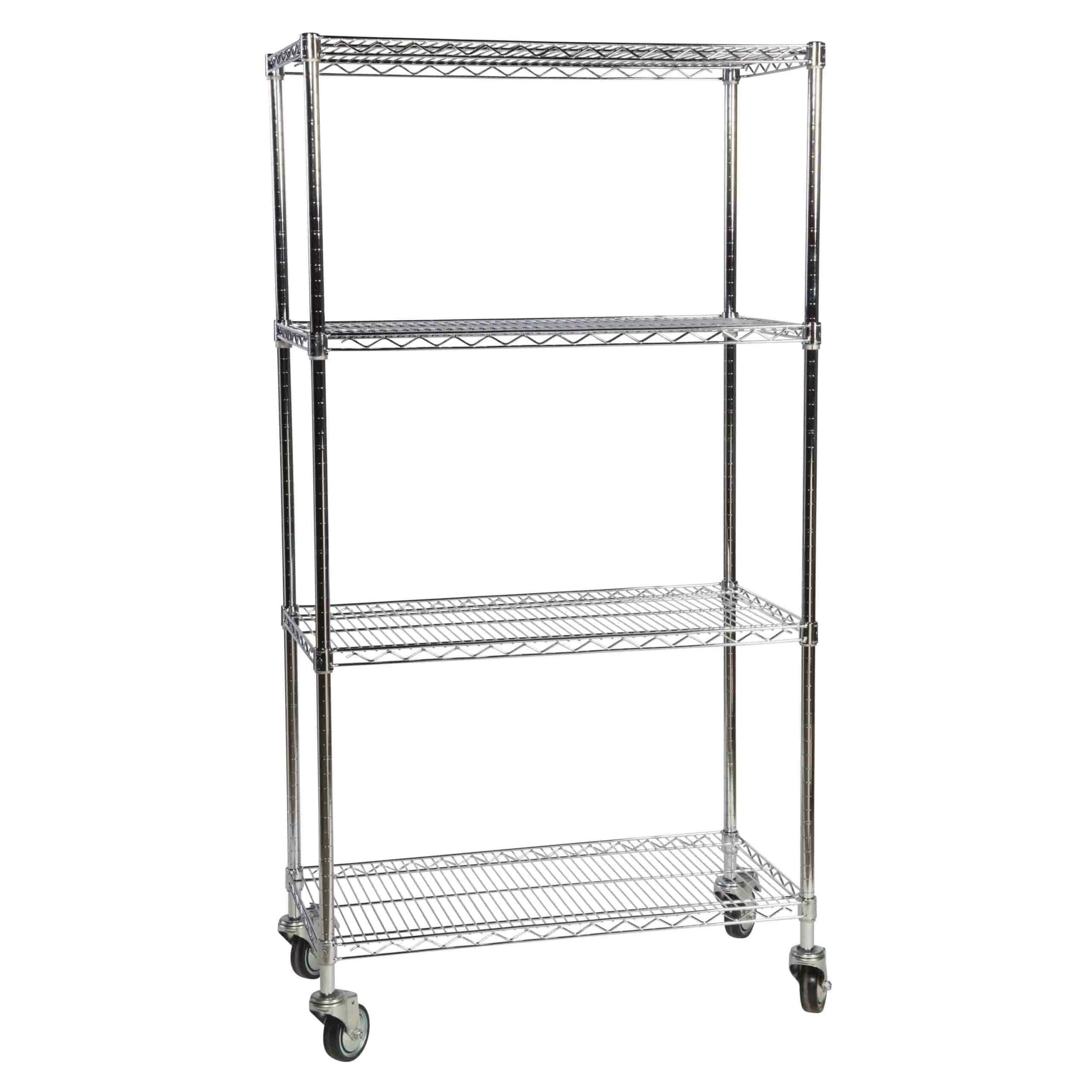 Mobile Chrome Wire 4 Tier Shelving Bay 355mm Deep