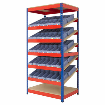ANCO Rivet Kanban Shelving with Plastic Shelf Trays
