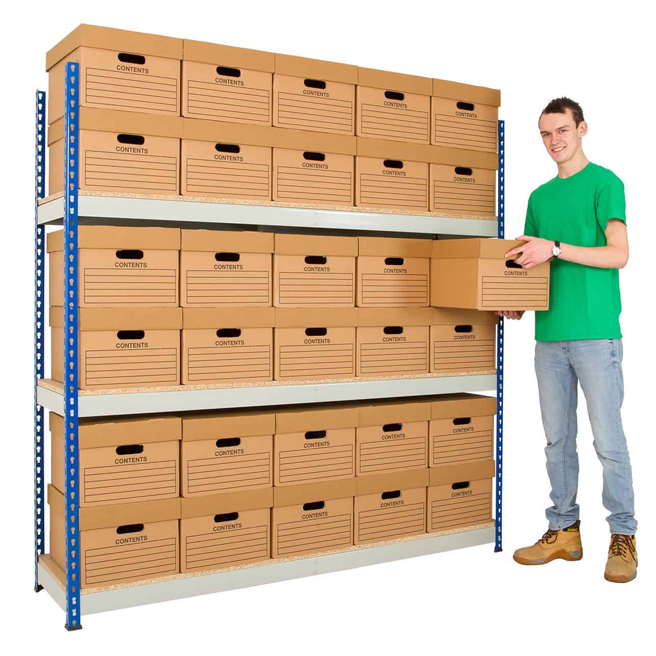 Rivet Racking Archive with 24 Boxes 1525mm Wide