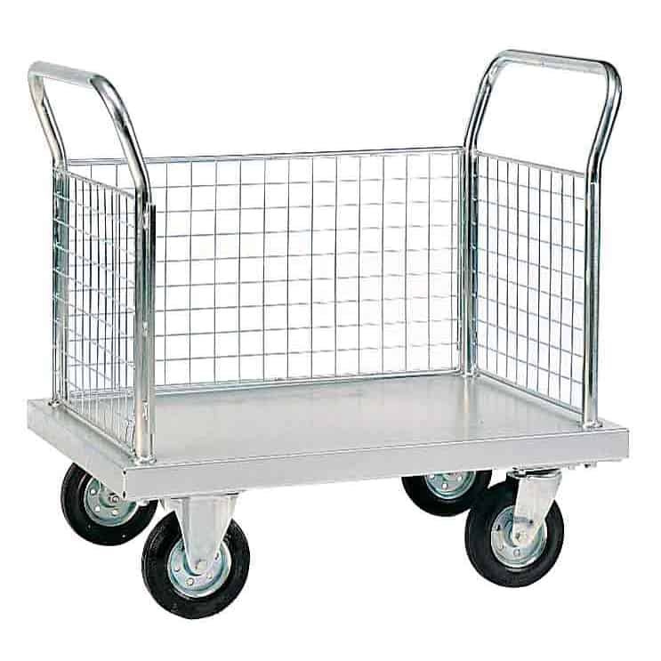Bright Zinc Plated Platform Truck with Three Mesh Sides
