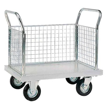 Bright Zinc Plated Platform Truck with Three Mesh Sides