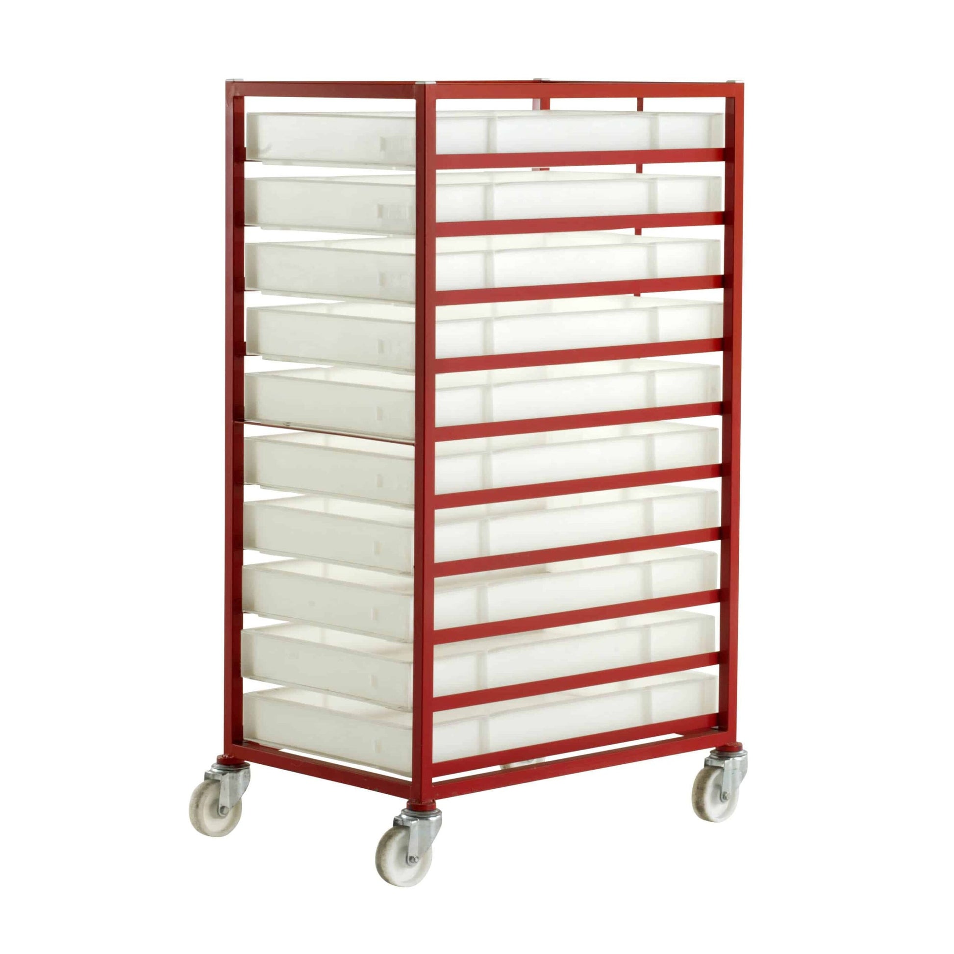 Mobile Steel Tray Rack with Ten Plastic Trays