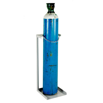 Blue gas cylinder on a stand with a white background