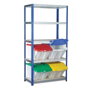 Ecorax Shelving with 4 Multi-Functional Containers with Mixed  Coloured Lids