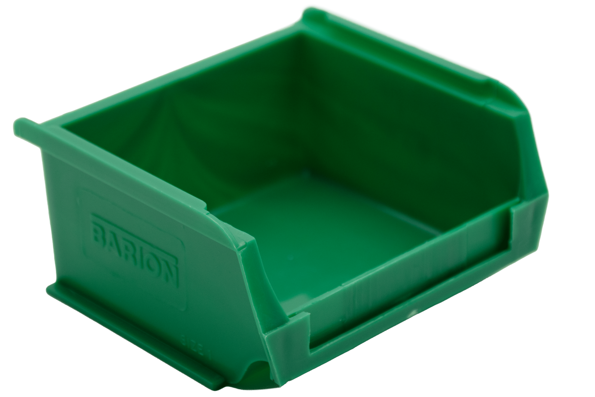 Green TC1 Barton plastic storage bin for warehouse shelving, small parts storage, and industrial workshop organisation.