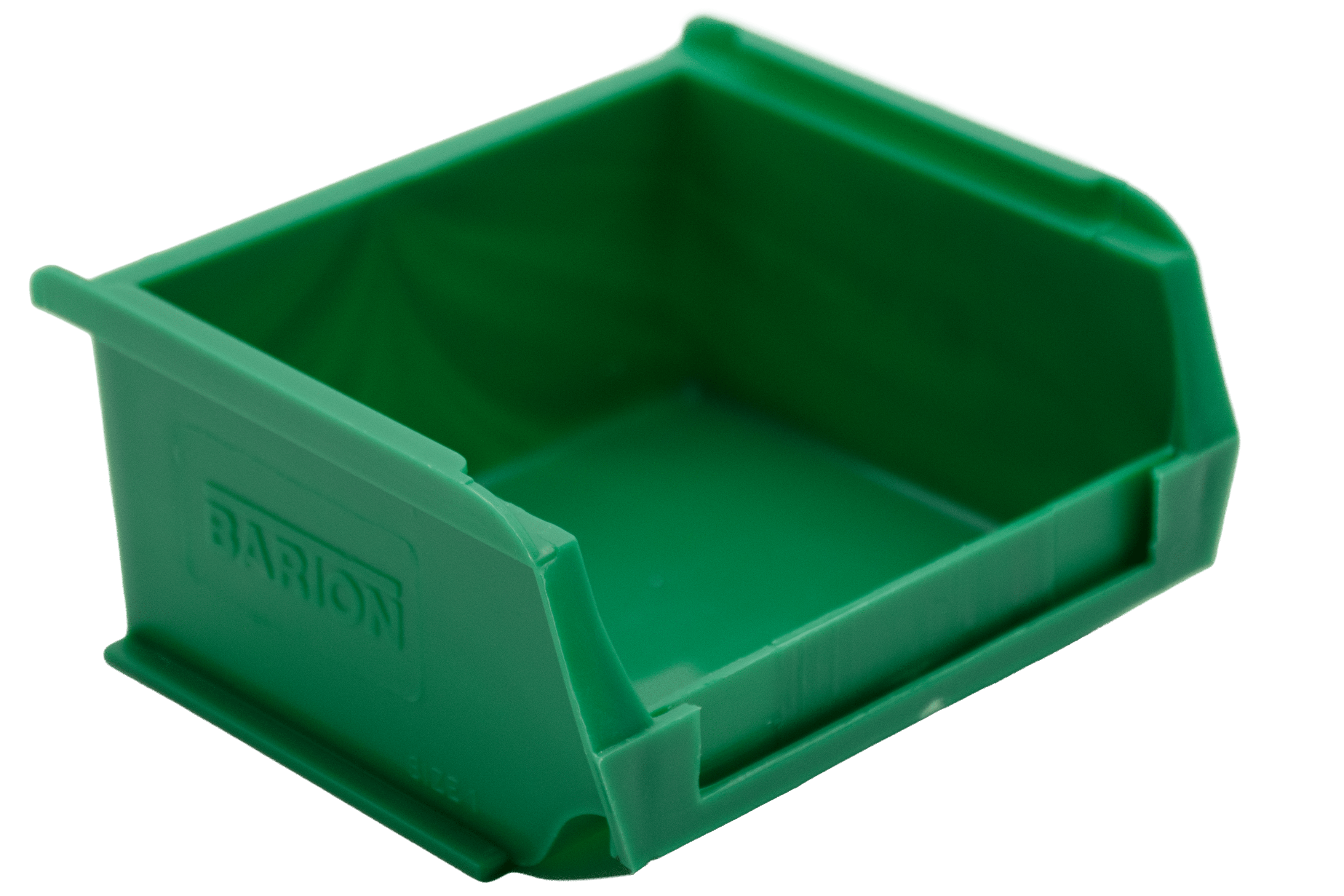 Green TC1 Barton plastic storage bin for warehouse shelving, small parts storage, and industrial workshop organisation.