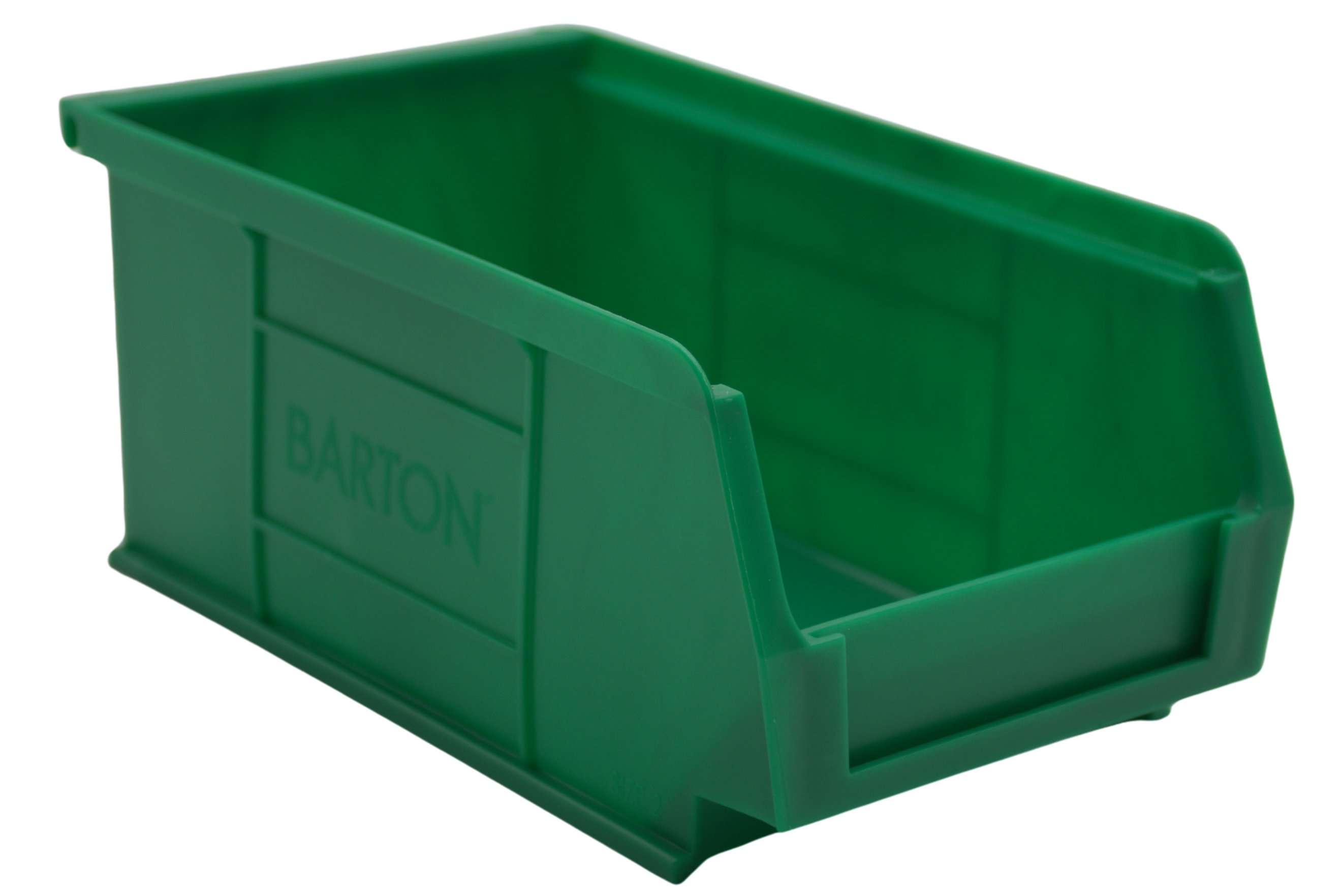 Green Barton TC2 storage bin for organising components, fixings, and small parts in industrial shelving.