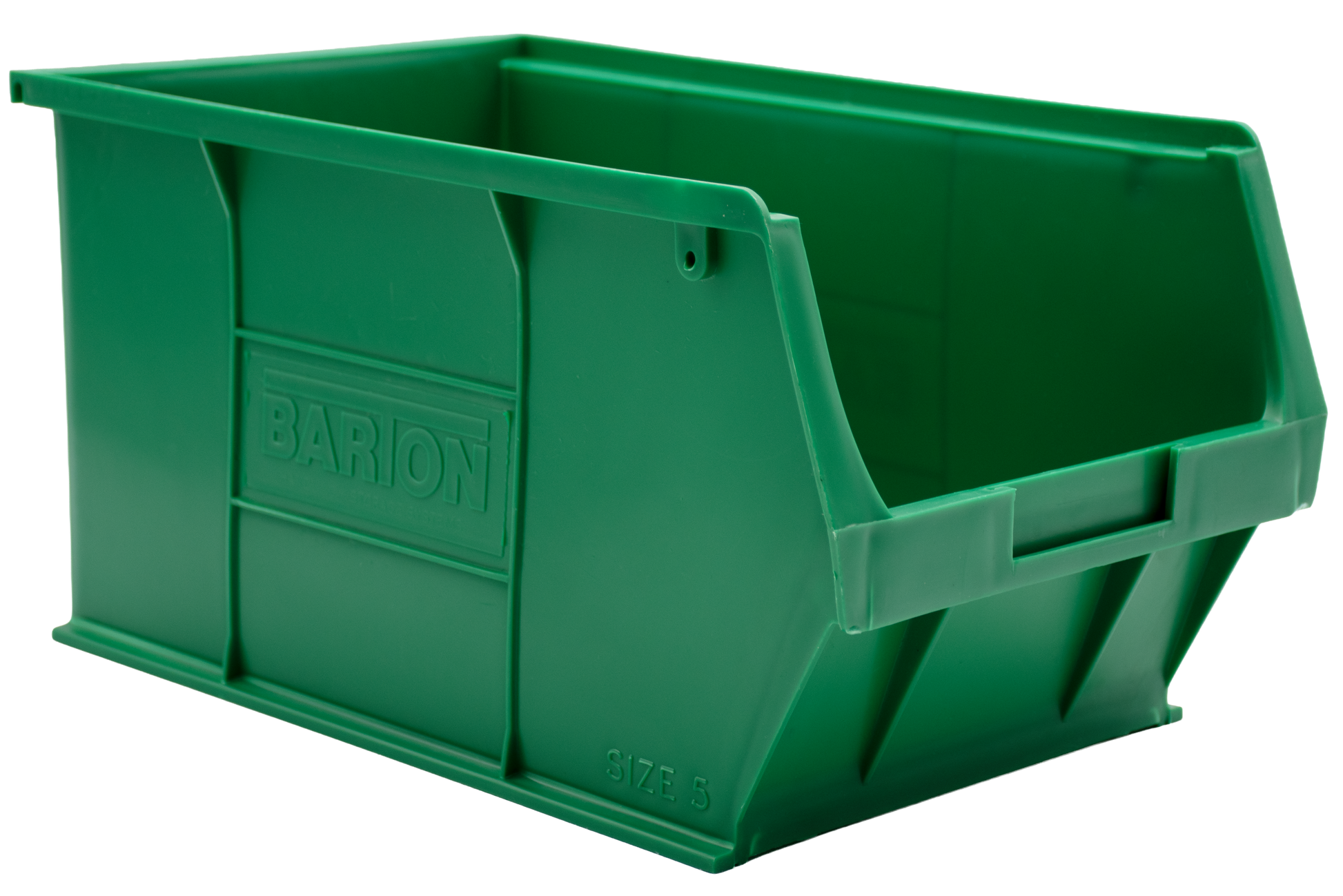 Green Barton TC5 plastic storage bin designed for efficient component storage, stock control, and organisation on shelving units.