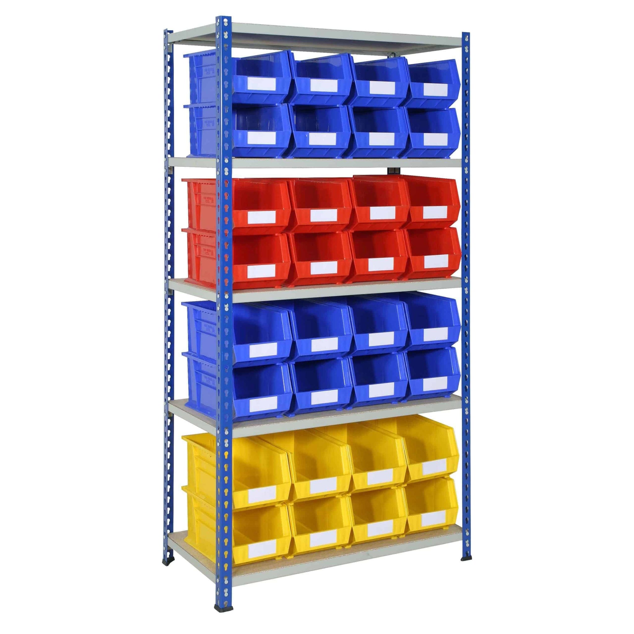 J Rivet Racking with 32 Plastic Bins