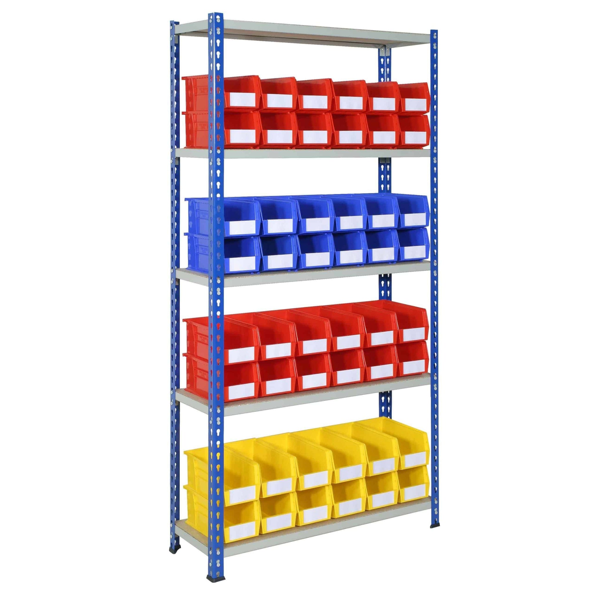 J Rivet Racking with 48 Plastic Bins