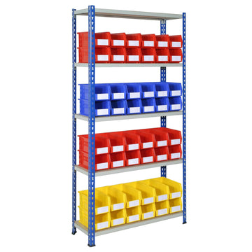 J Rivet Racking with 48 Plastic Bins