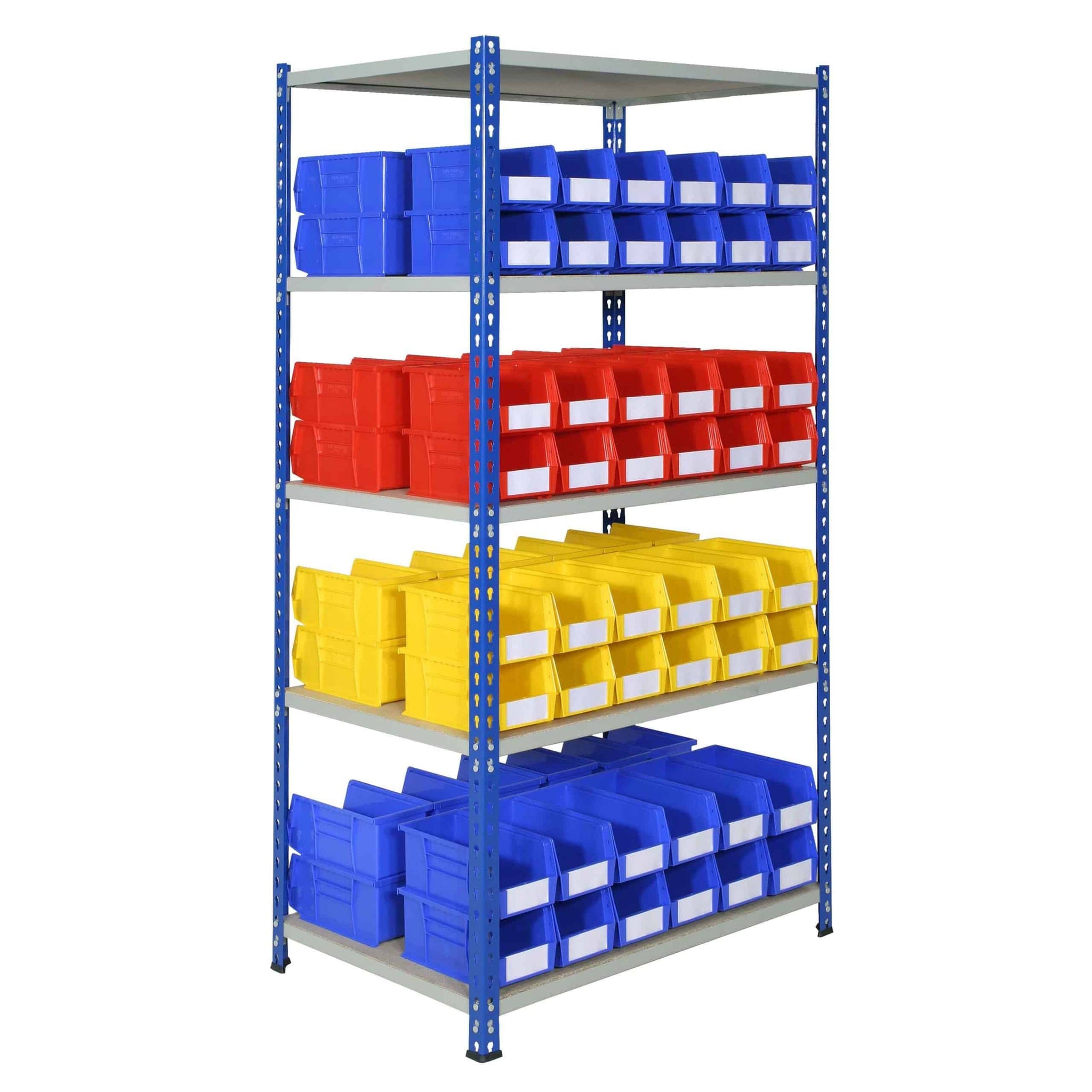 J Rivet Racking with 96 Plastic Bins