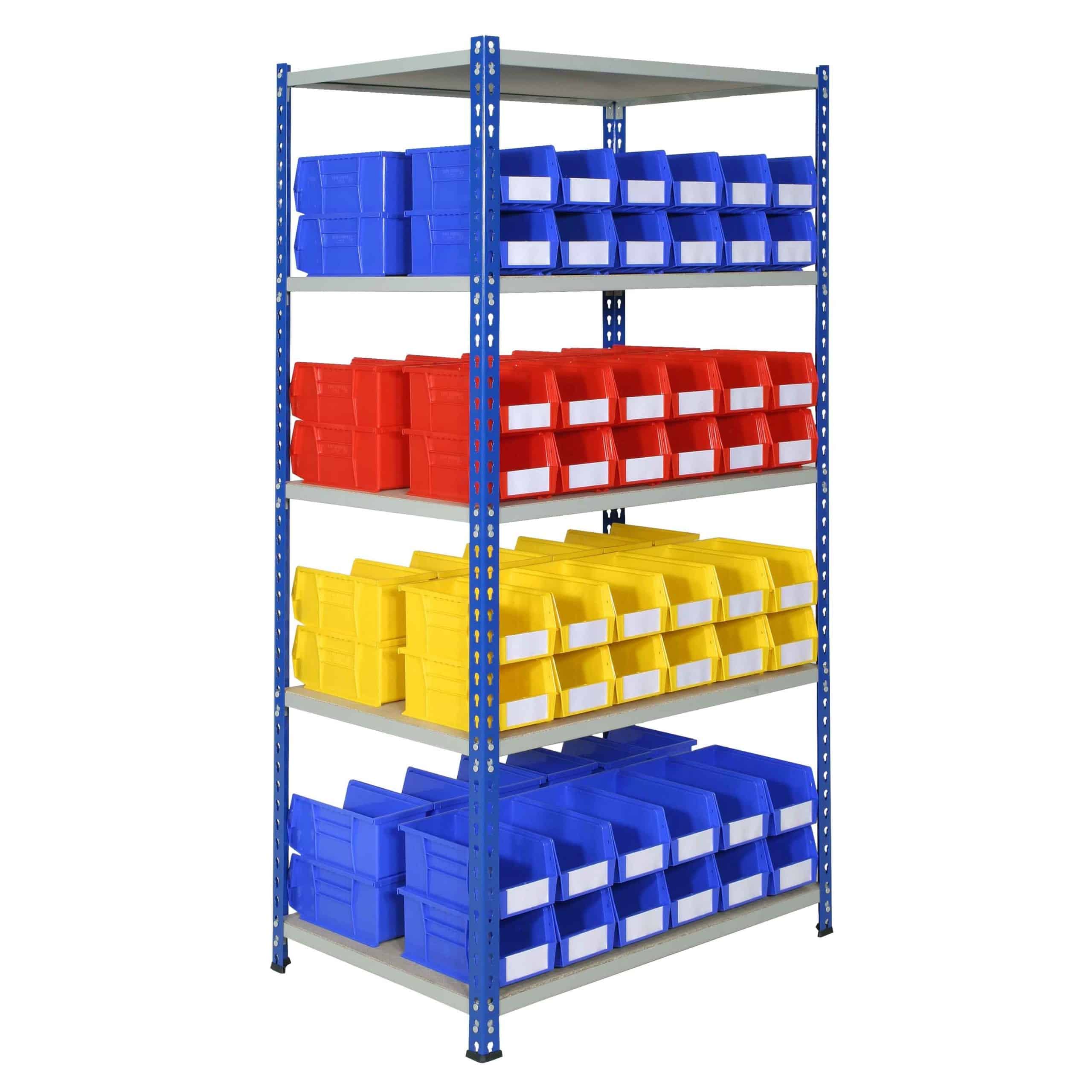 J Rivet Racking with 96 Plastic Bins