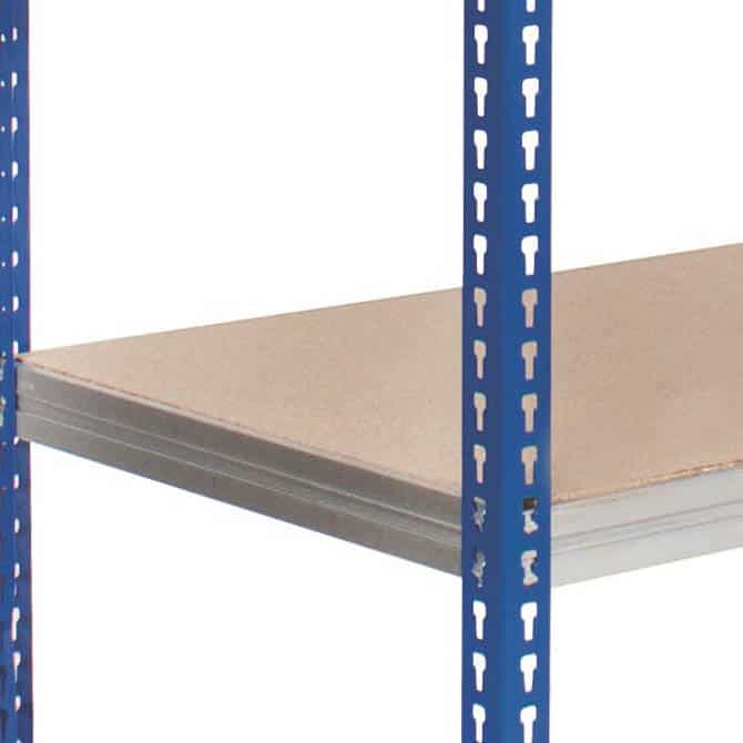 Kwikrack shelving with chipboard shelf decking