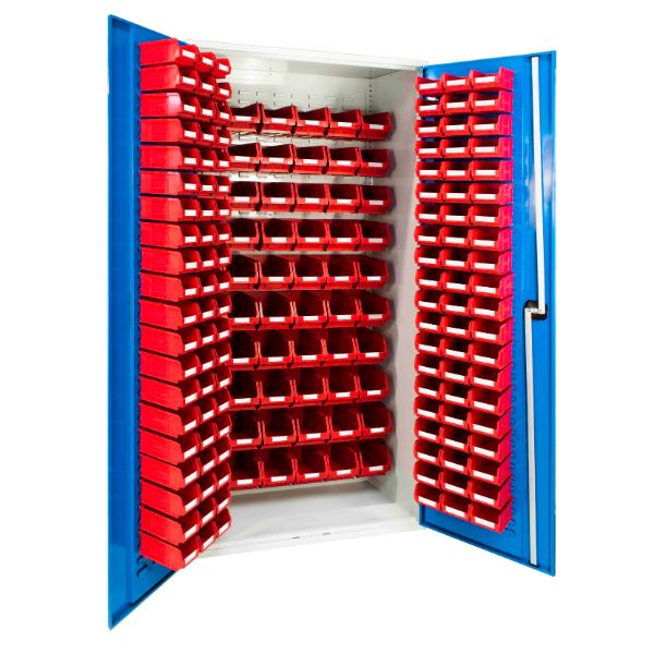 Louvred Panel Cabinet with 120 TC2 and 60 TC3 Bins