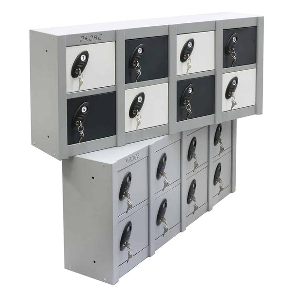 Set of key lockers with multiple compartments on a white background