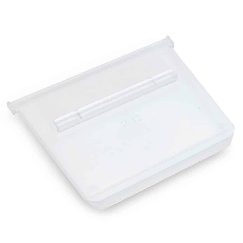 White divider with a brand logo on a white background
