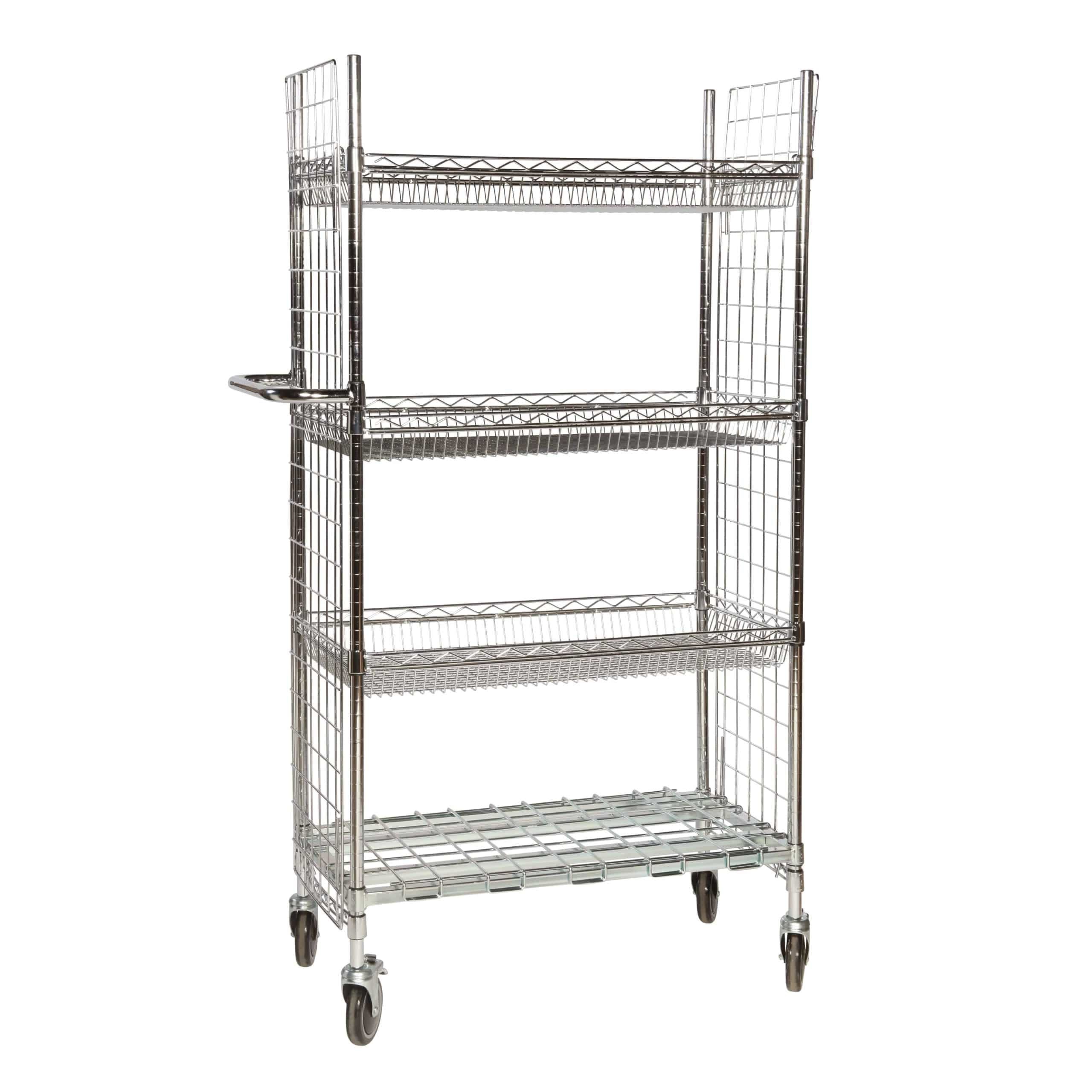 Chrome Wire Cart With Basket Shelves