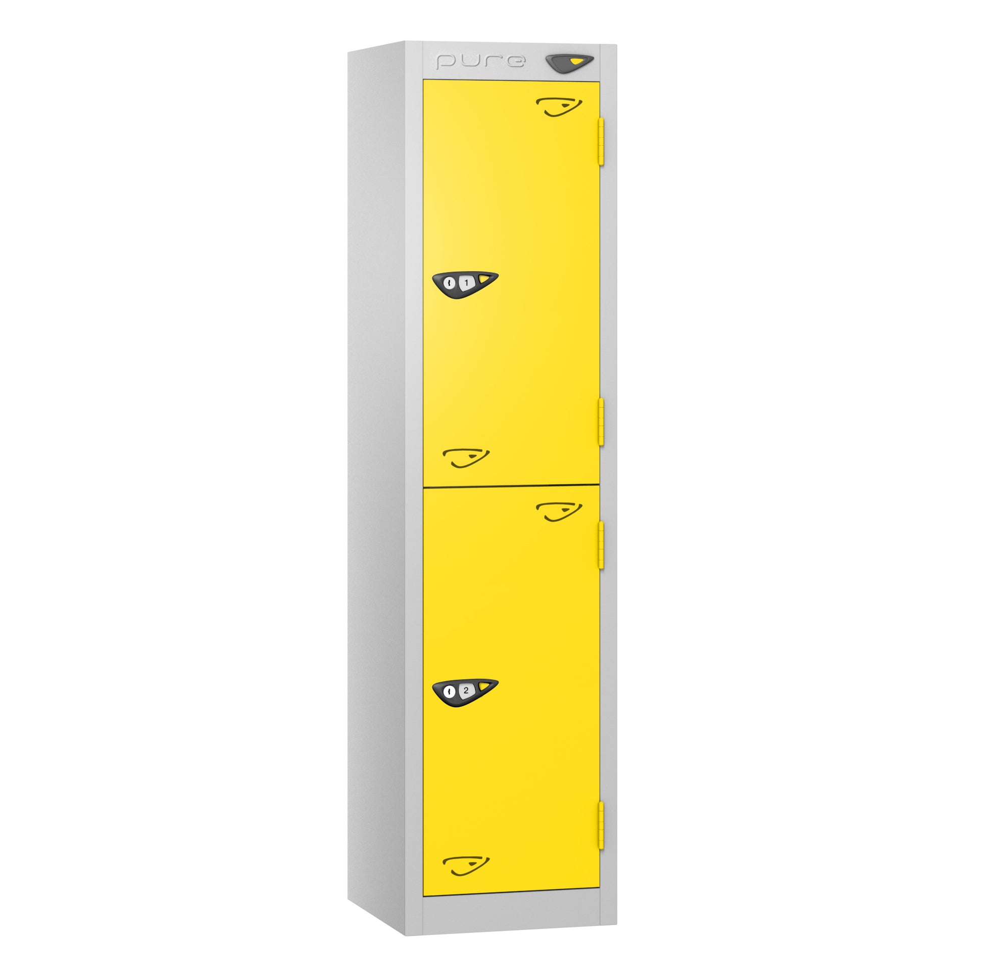 Two Door Steel Locker with Yellow Doors and Silver Frame
