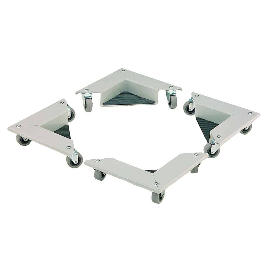Set of four metal corner steel skates ideal for moving large, heavy items in warehouses, storerooms, factories and house moves.