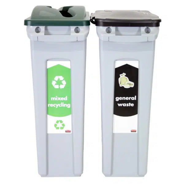 Rubbermaid Slim Jim Plastic Recycling Bin Starter Pack 2-Stream Kit