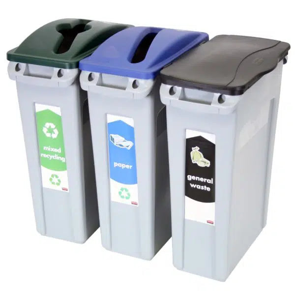 Rubbermaid Slim Jim Plastic Recycling Bin Starter Pack 3-Stream
