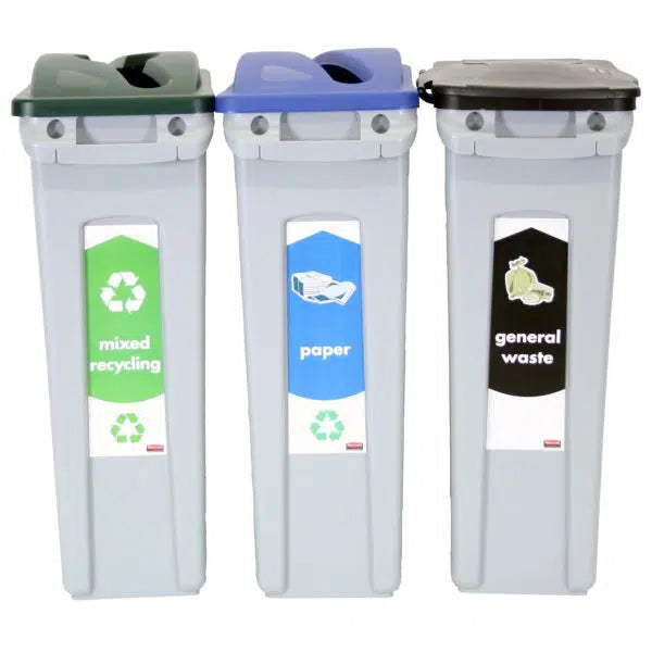 Rubbermaid Slim Jim Plastic Recycling Bin Starter Pack 3-Stream Kit