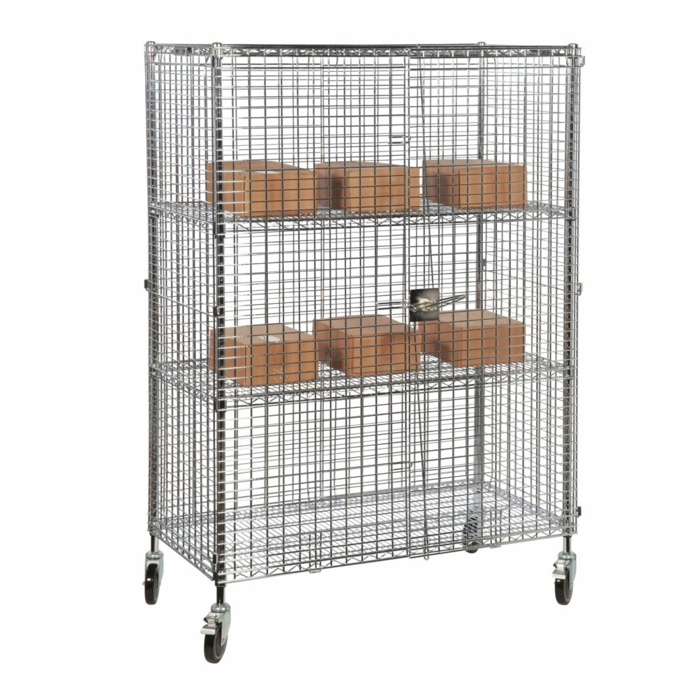 Mobile Wire Security Cage with 3 Shelves