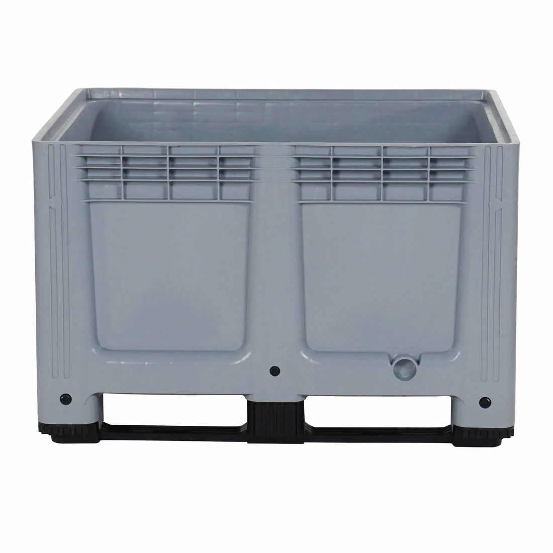 Gray storage container with wheels on a white background