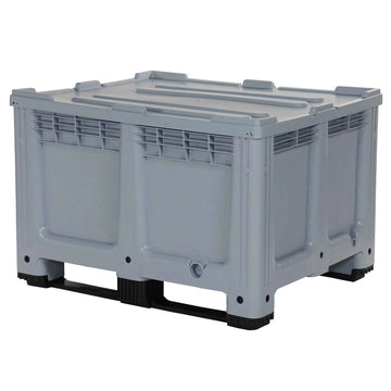 Gray storage container with wheels on a white background