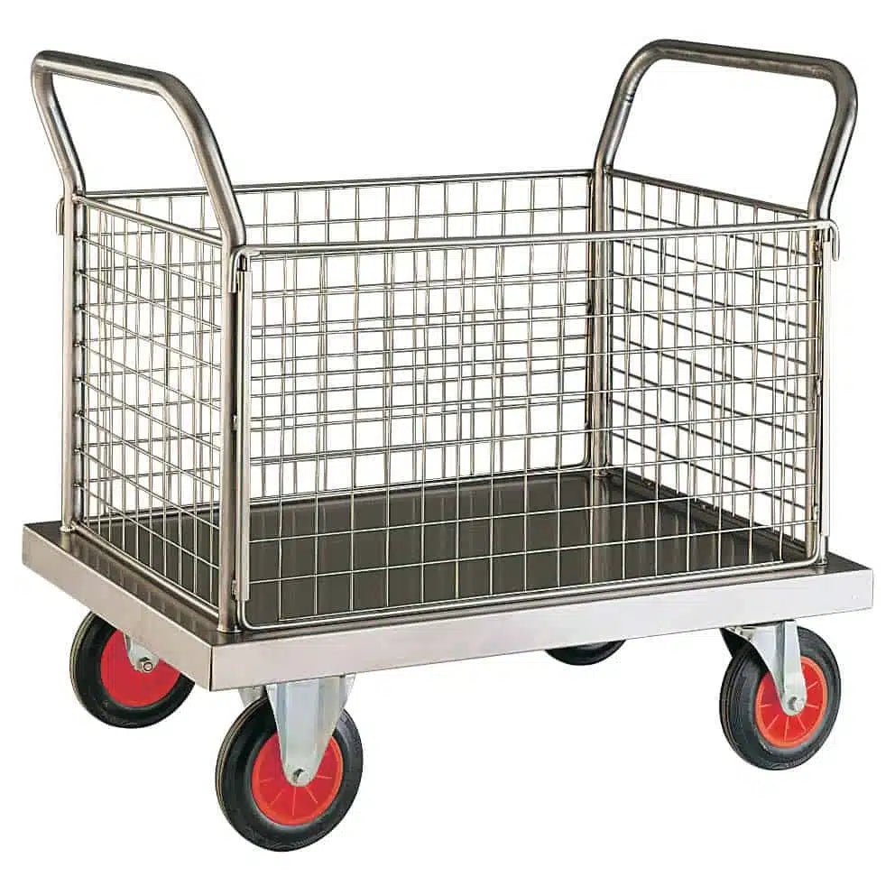 Stainless Steel Platform Truck with Four Wire Mesh Sides