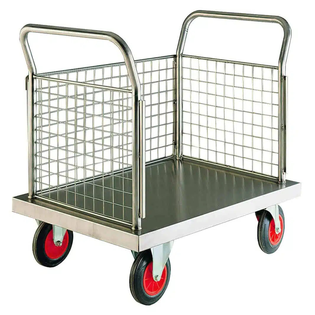 Stainless Steel Platform Truck with Three Wire Mesh Sides