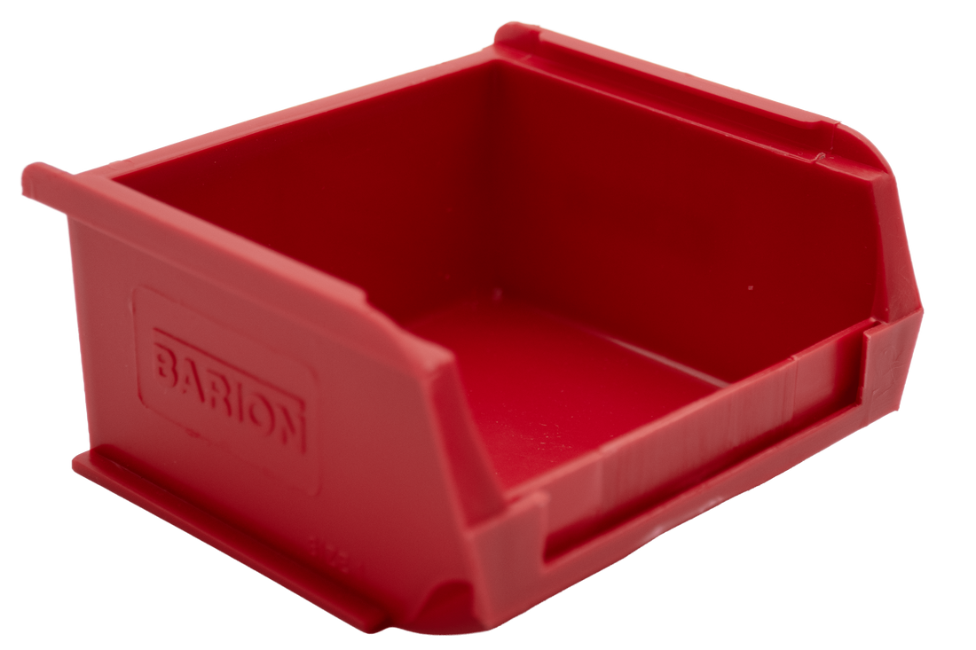Red TC1 Barton plastic storage bin for warehouse shelving, small parts storage, and industrial workshop organisation.