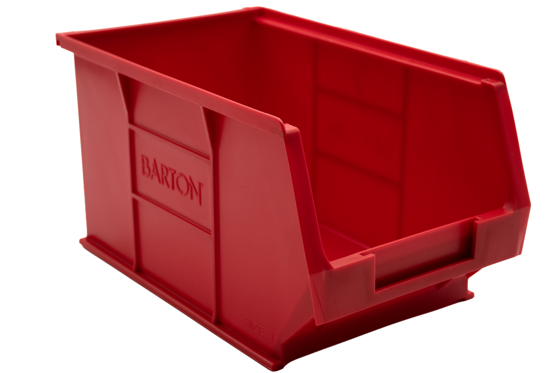 Red Barton TC3  plastic storage bin for organising components, fixings, and small parts on industrial shelving systems