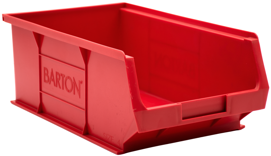 Red TC4 Barton plastic storage bin for warehouse shelving, stock control, and efficient small parts organisation.
