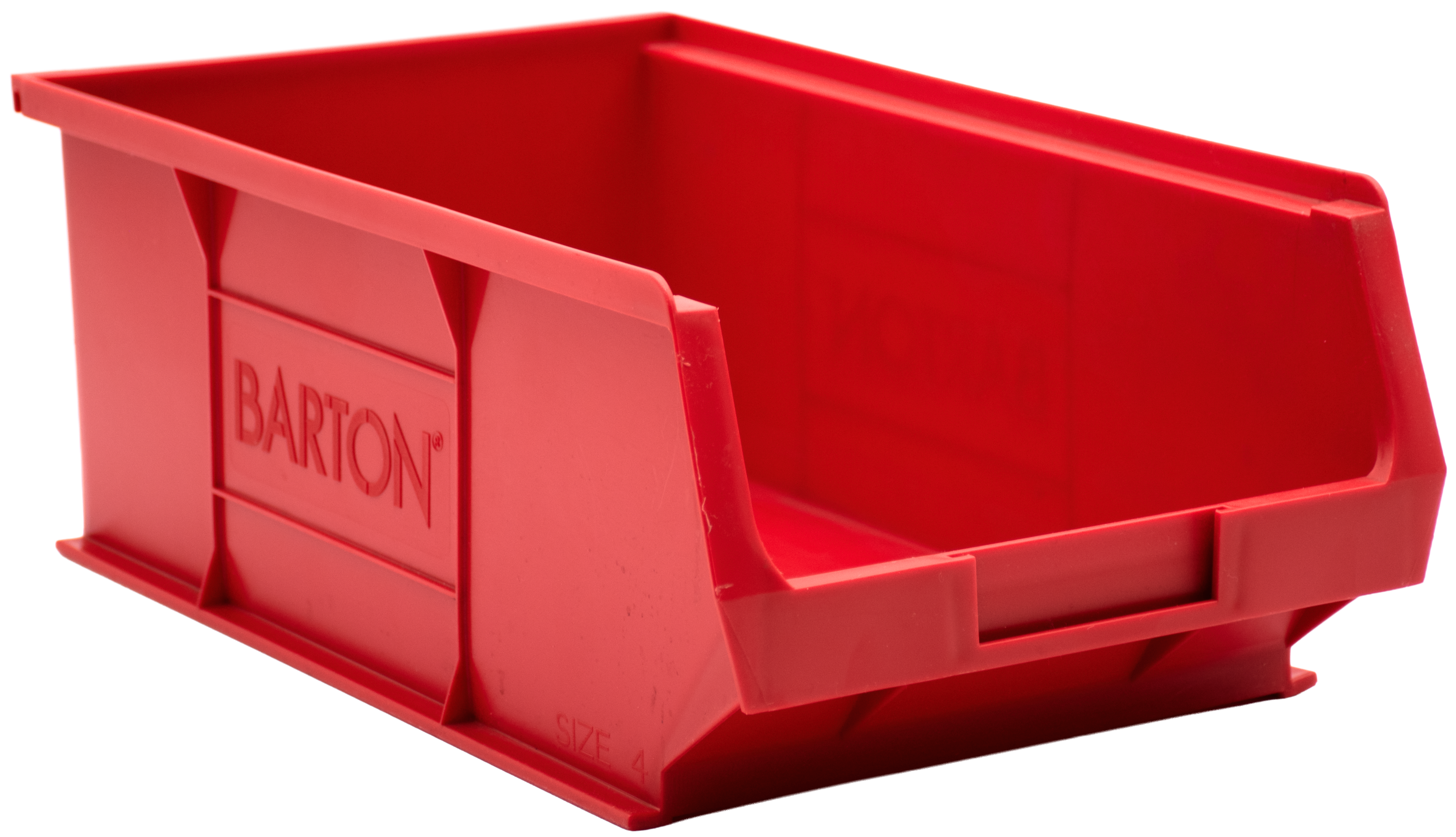 Red TC4 Barton plastic storage bin for warehouse shelving, stock control, and efficient small parts organisation.