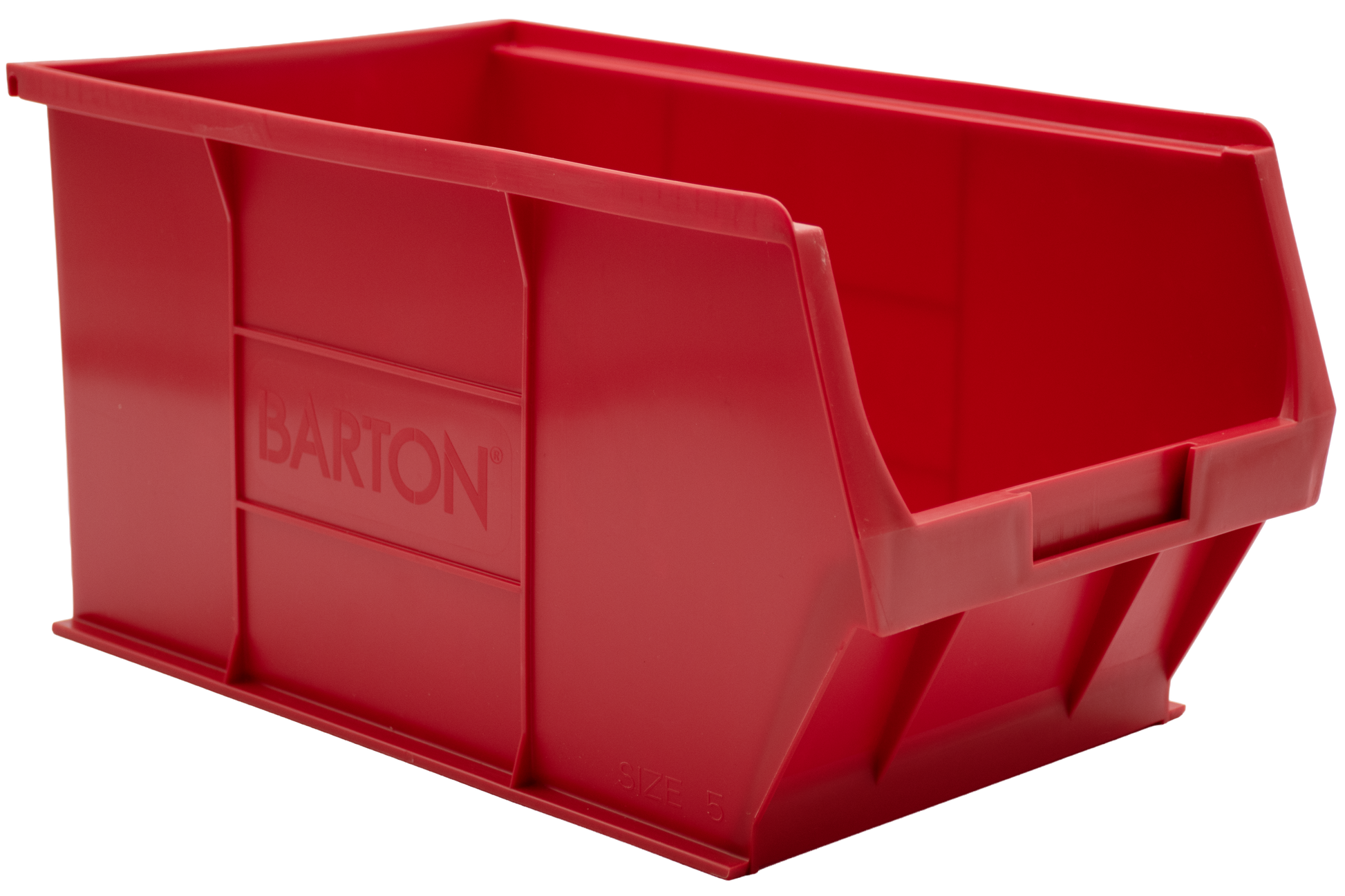 Red Barton TC5 plastic storage bin for organising small parts, components, and stock on warehouse shelving and storage systems.