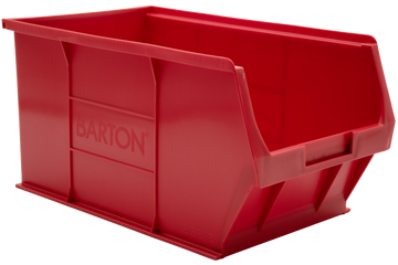 Red Barton TC5 plastic storage bin for organising small parts, components, and stock on warehouse shelving and storage systems.