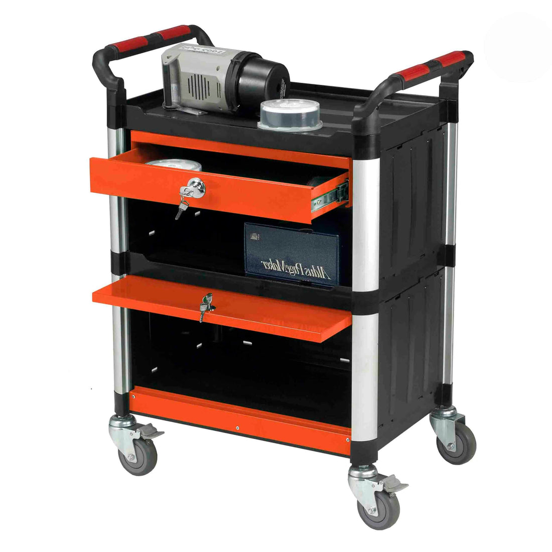 3 Shelf Trolley with Drawer and Cabinet