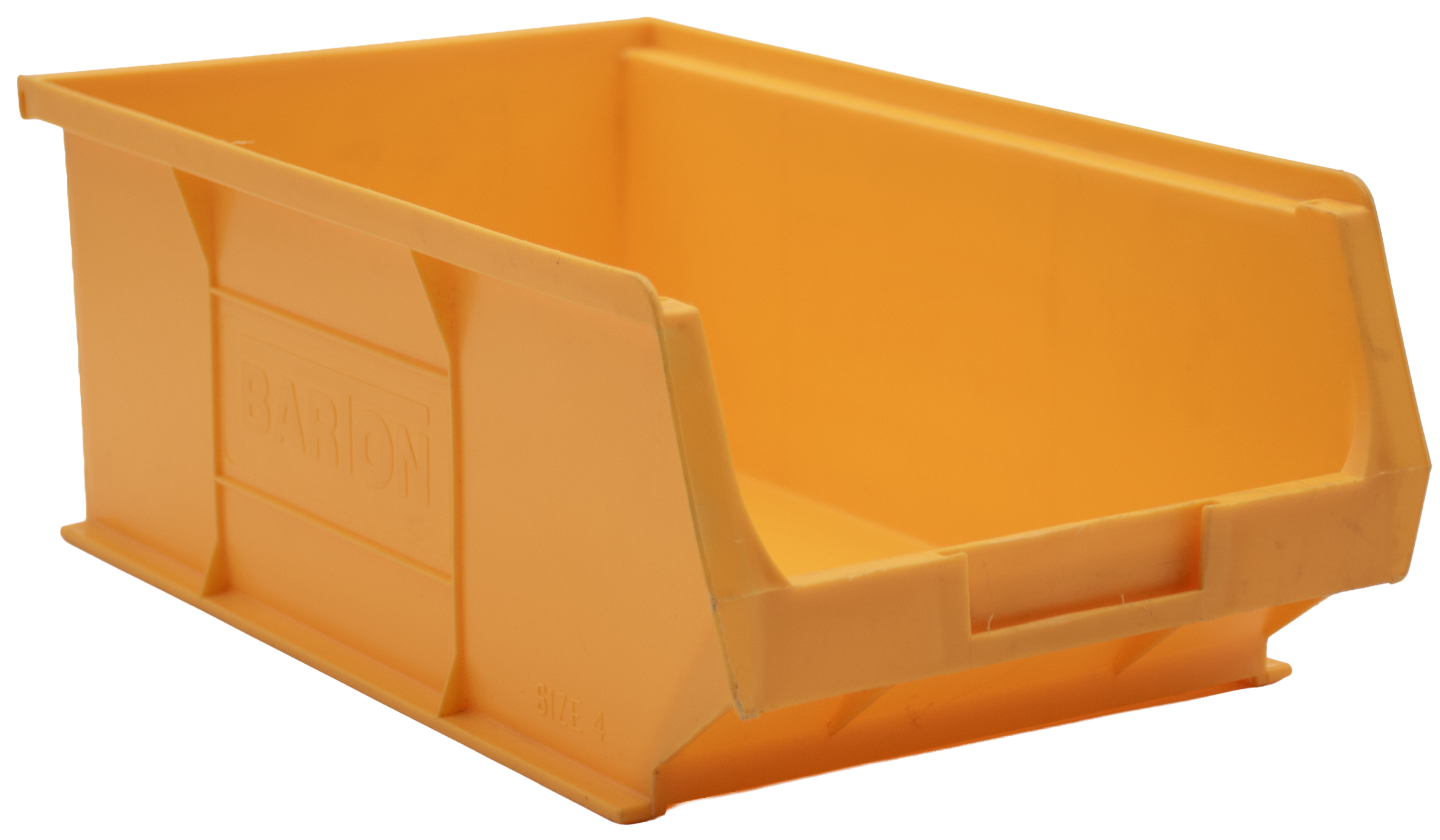 Yellow Barton TC4 plastic storage bin designed to improve stock control and organise components, screws, and fixings on shelving and louvred panels.
