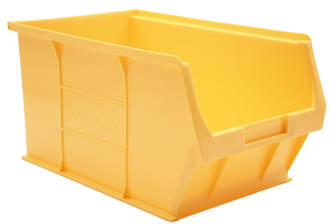 Red Barton TC5 plastic storage bin for organising small parts, components, and stock on warehouse shelving and storage systems.