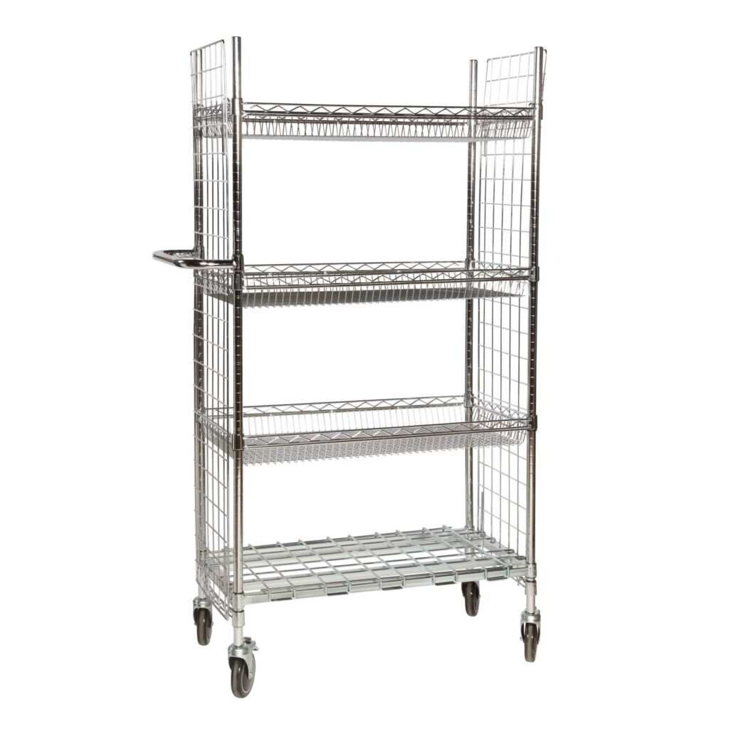 Chrome Wire Cart With Basket Shelves Free Delivery Storage N Stuff